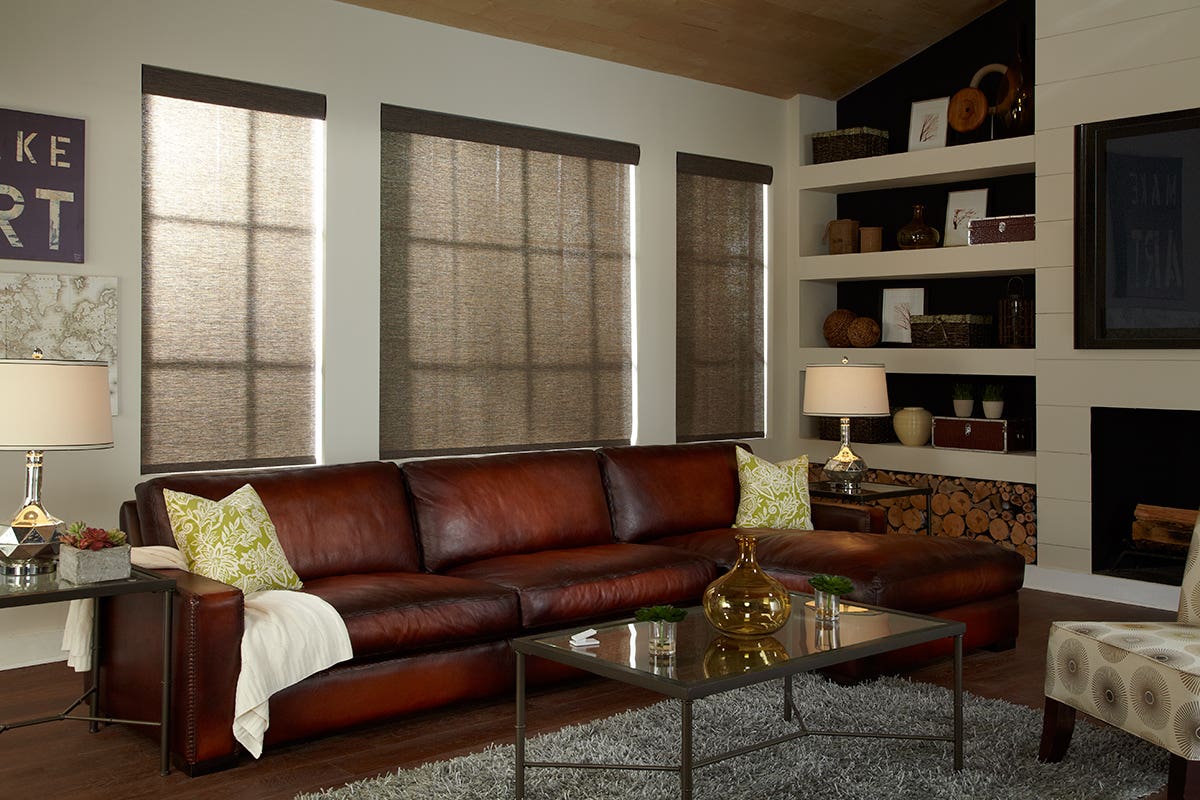 Empty Family Room with Fullly Closed Translucent Roller Shades