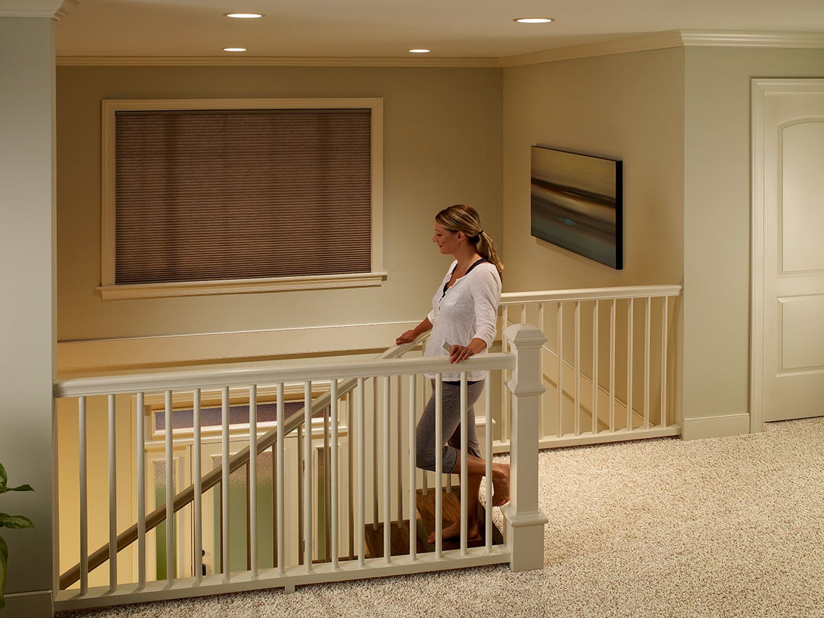 Two Story Foyer With Closed Single-Cell Inside Mount Honeycomb Shades