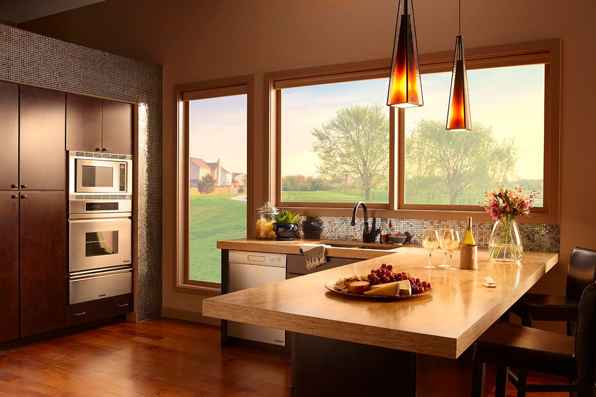 Kitchen With Open Light-Filtering Single Cell Honeycomb Shades